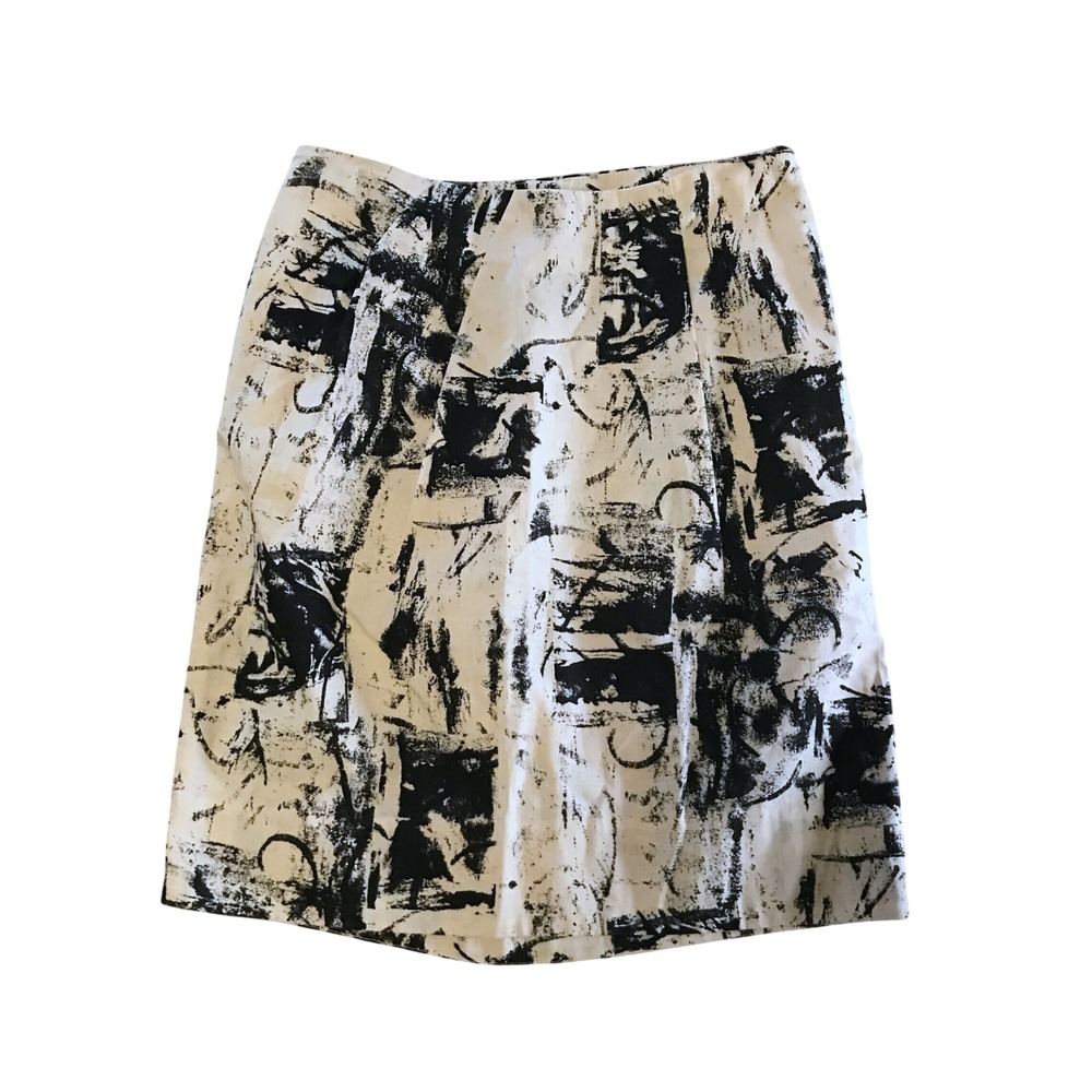 Marni 2010 Abstract Print Cotton Pencil Skirt Black White Made in Italy 40